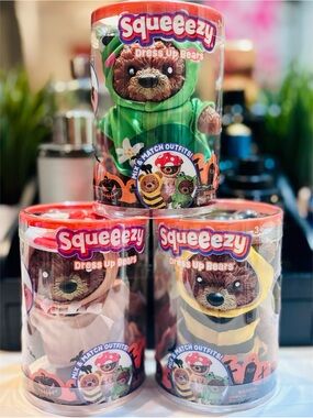 Squeeezy Dress Up Bears x 3 Frog, Mushroom and Bumblebee
